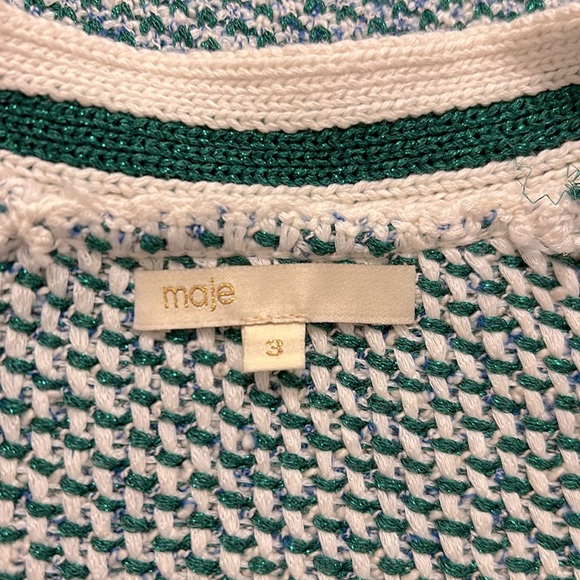 Maje Maitresse Green Lurex Metallic Threaded Cardigan Sweater Size 3, US Large - Picture 14 of 16